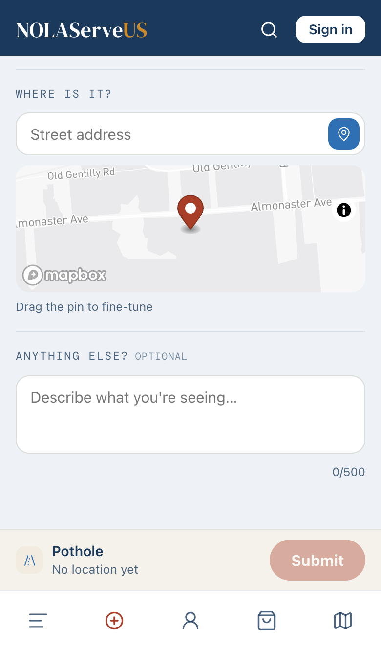 Address field and a map with a draggable pin